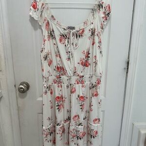 J for Justify White and Pink Floral Midi Dress